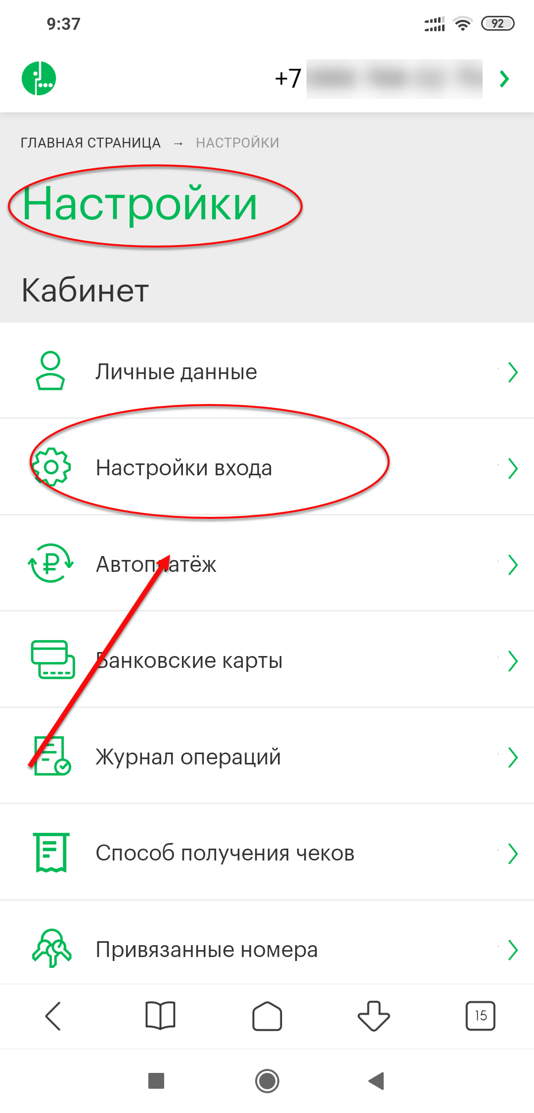 Настройки входа